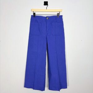Maeve by Anthropologie The Colette Wide Leg Cropped Pants Blue Size 28P Linen